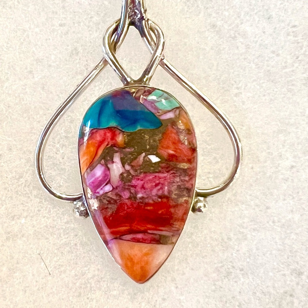 Kingman Pink Dahlia Turquoise Sterling Silver Teardrop Pendant